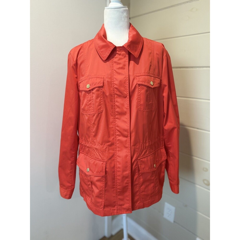 Talbots Womens Poppy Red Jacket Utility Windbreaker Sz L Nautical Old Money